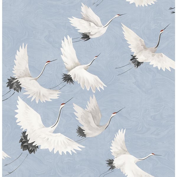 A-Street Prints Windsong Periwinkle Crane Paper Strippable Roll (Covers 56.4 sq. ft.)