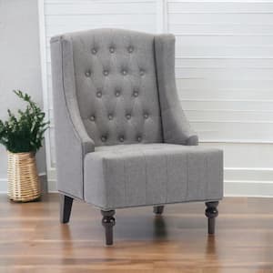 Gray Wingback Chair Set of 1 with Tufted Cushions