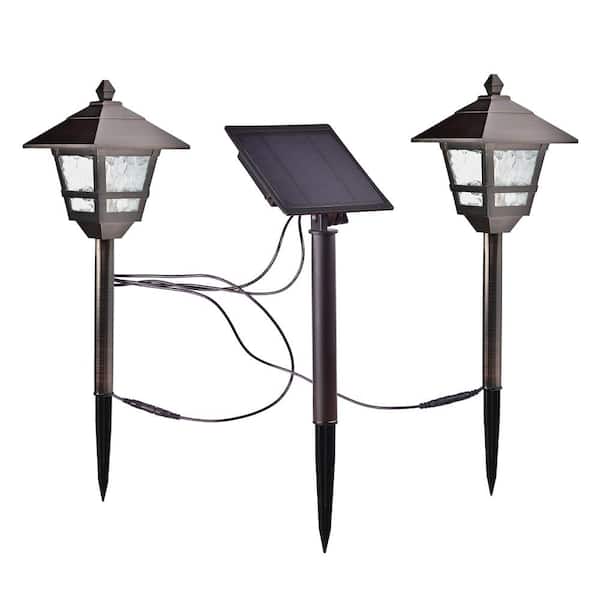 Hampton Bay Solar Bronze Outdoor Integrated LED 17 Lumens Landscape Pathway Light Kit with Solar Panel (2-Pack)