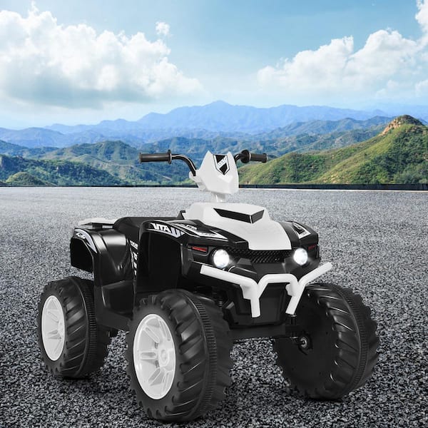 12-Volt Electric Kids Ride On Car ATV 4-Wheeler Quad with Music LED Light White