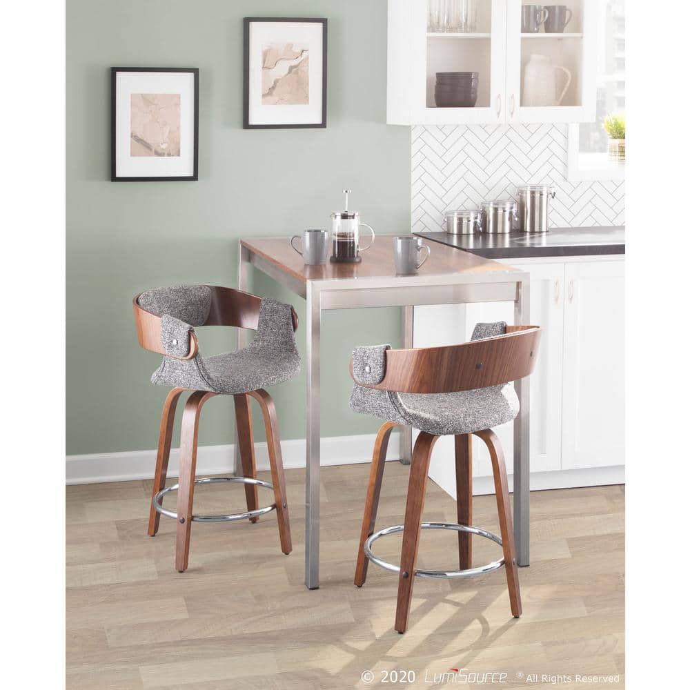 Elisa 33" Gray and Walnut Mid-Century Modern Swivel Counter Stool