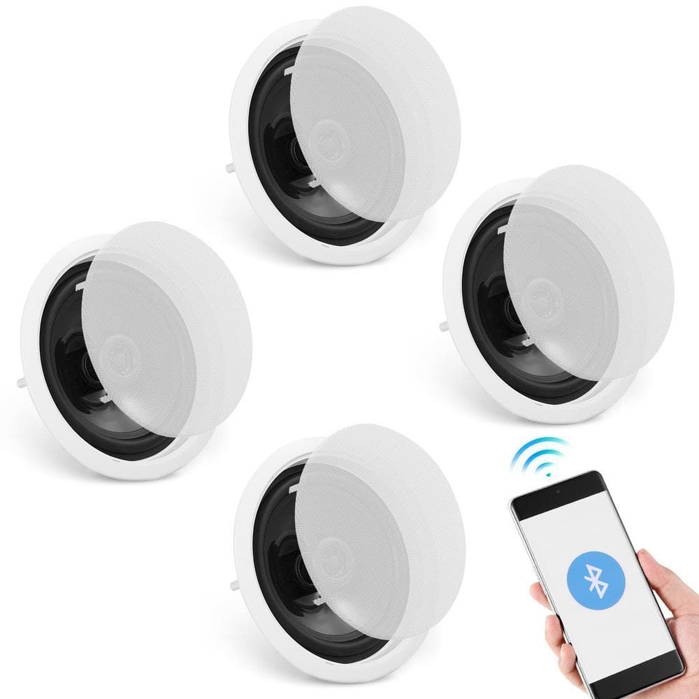 4-Pieces 6.5 in. Bluetooth in Ceiling Speakers 150-Watt Flush Mount Ceiling & In-Wall Speaker w/ 8 Ω Impedance for Home