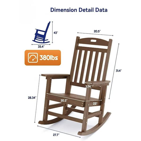 Teak Plastic Patio Outdoor Rocking Chair, Fire Pit Adirondack Rocker Chair with High Backrest(2-Pack)