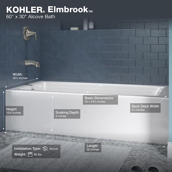 Elmbrook 60 in. Left Drain Rectangular Alcove Bathtub with Integral Apron in White Elmbrook 60 in. Left Drain Rectangular Alcove Bathtub with Integral Apron in White