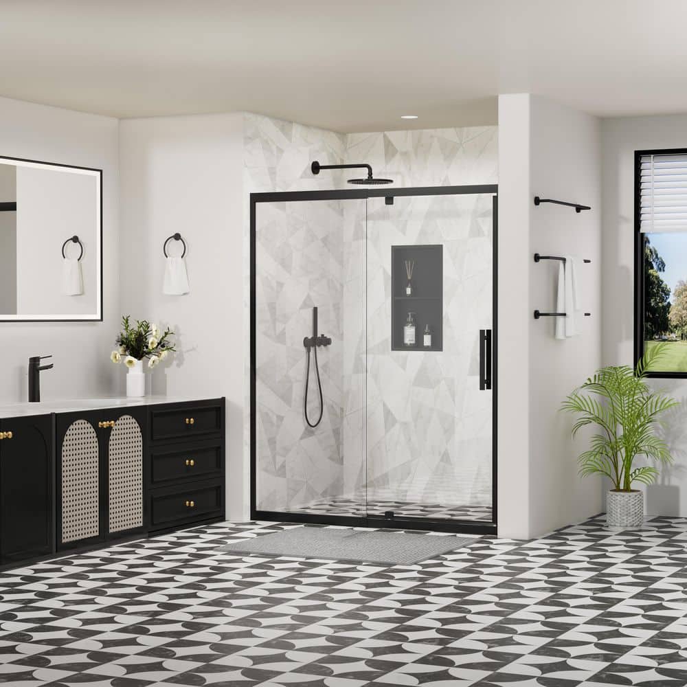 56-60 in. W x 72 in. H Pivot Swing Framed Shower Door in Matte Black with Nano-Coated Tempered Glass and Waterproof Seal price history on PriceWatchPro