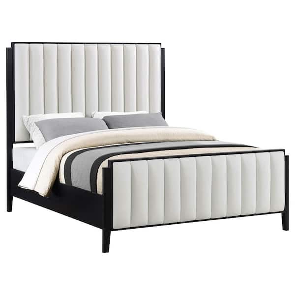Brookmead Black and Ivory Wood Frame Upholstered California King Panel Bed