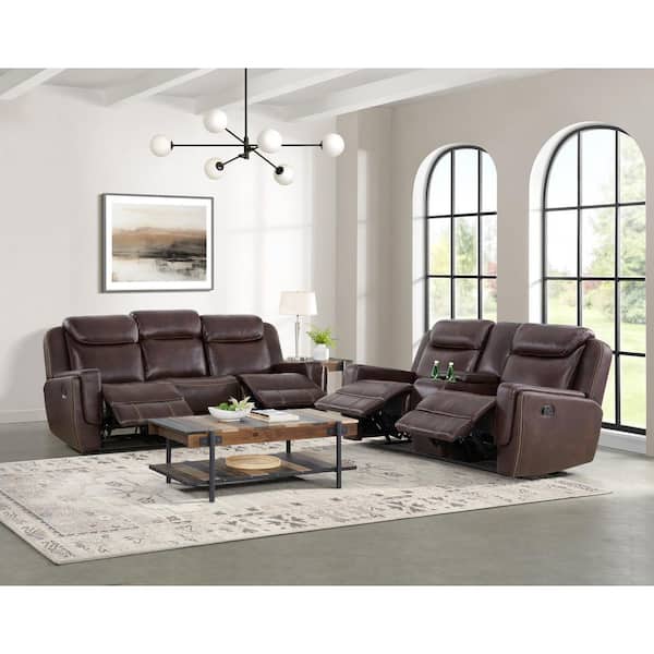 Lynx 75 in. Brown Solid Polyester Motion Loveseat with Console Seats 2