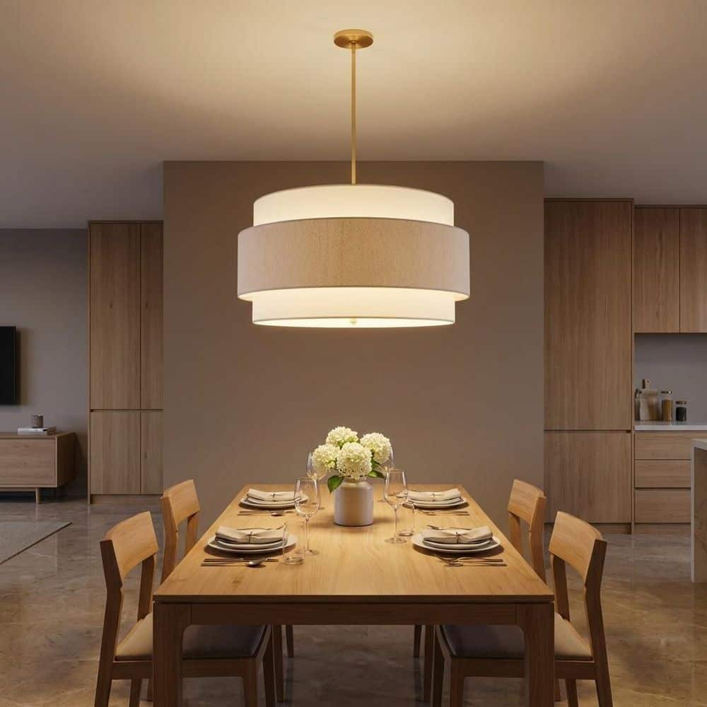 Belaro 30 in W x 18.375 in. H 6-Light Antique Gold Dimmable Transitional Chandelier with White Linen String Fabric Shade price history on PriceWatchPro