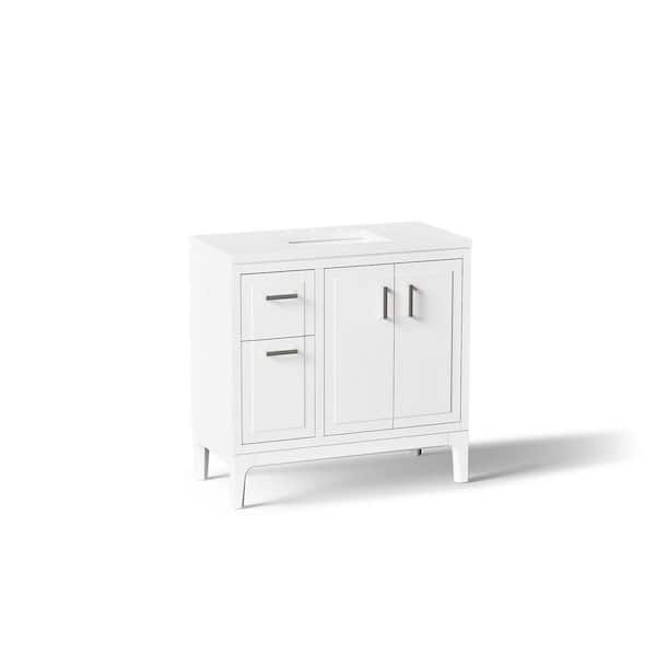 Seer 36 in. Single Sink Freestanding White Bath Vanity with White Quartz Top Assembled
