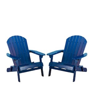 Obadiah Navy Blue Folding Wood Outdoor Patio Adirondack Chair (2-Pack)