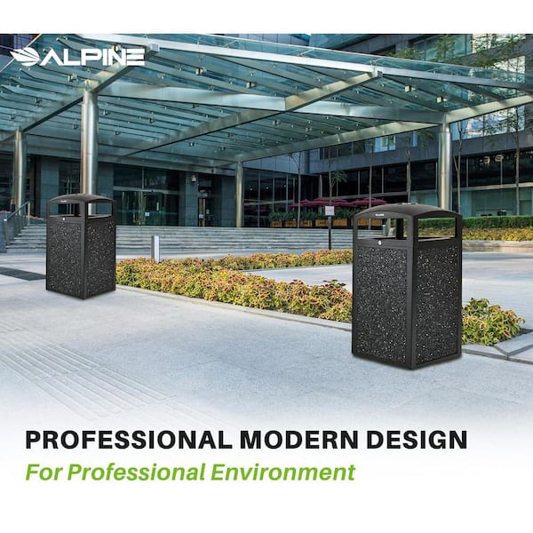 40 Gal. Gray Stone All-Weather Vented Outdoor Commercial Garbage Trash Can with Lid and Ashtray