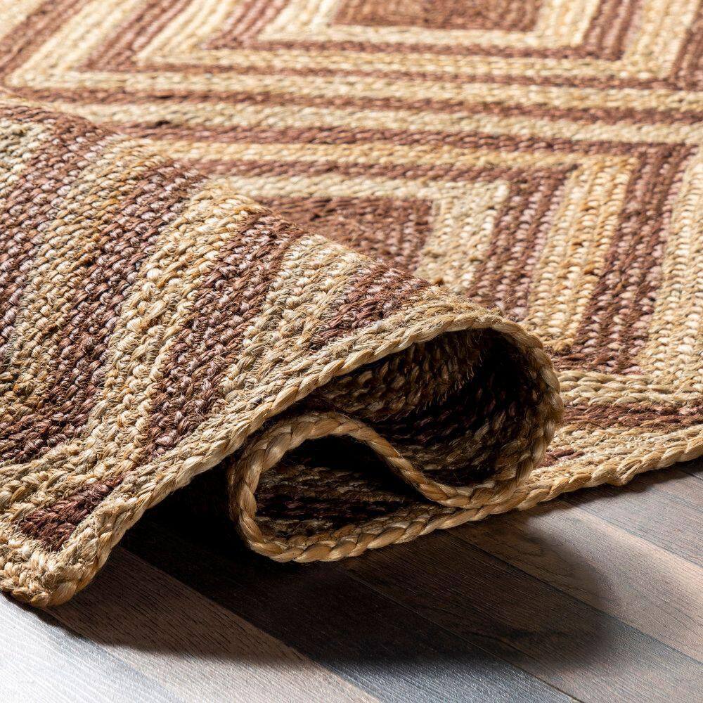 Brown and Beige Jute Art Deco 9' x 12' Area Rug
