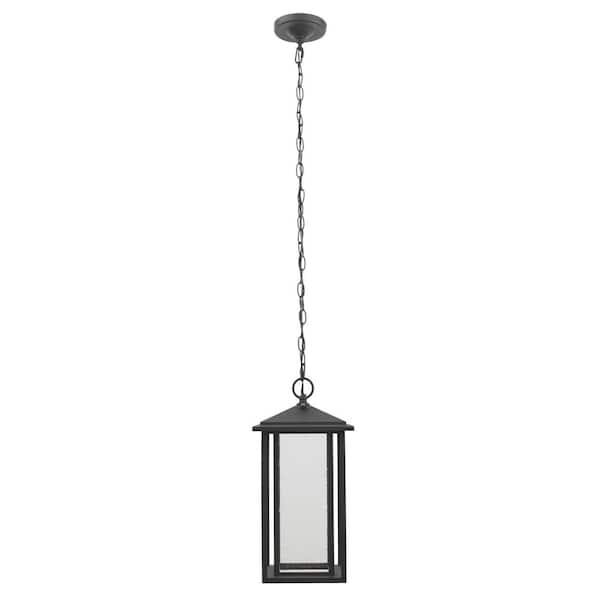 Home Decorators Collection Mauvo Canyon Black Dusk to Dawn Large LED Outdoor Pendant Light Fixture with Seeded Glass