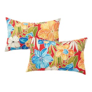 Aloha Red Floral Lumbar Outdoor Throw Pillow (2-Pack)