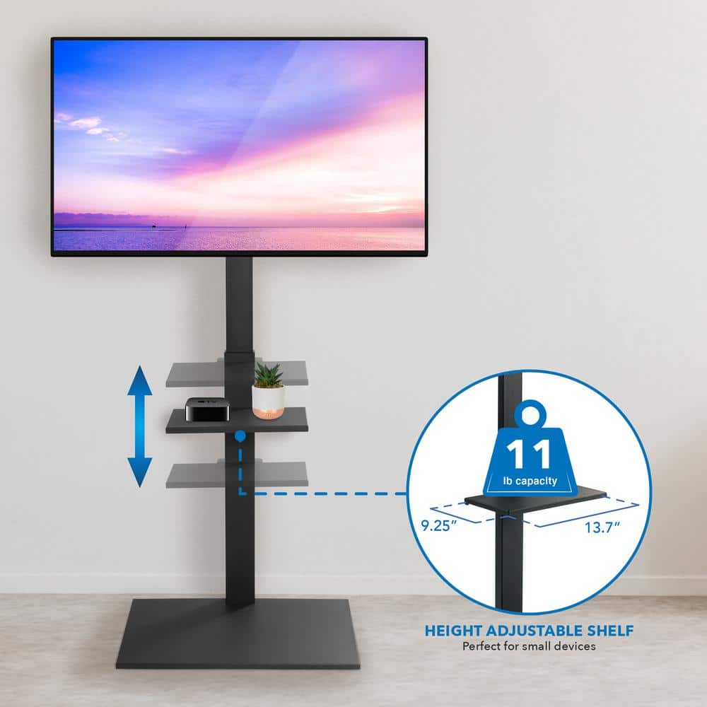 Black Adjustable Height TV Stand with Mount and Shelf