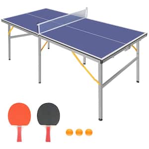 6 ft. Mid-Size Tennis Table Foldable & Portable Table Tennis Tables Set with Net, 2 Table Tennis Paddles and 3 Balls