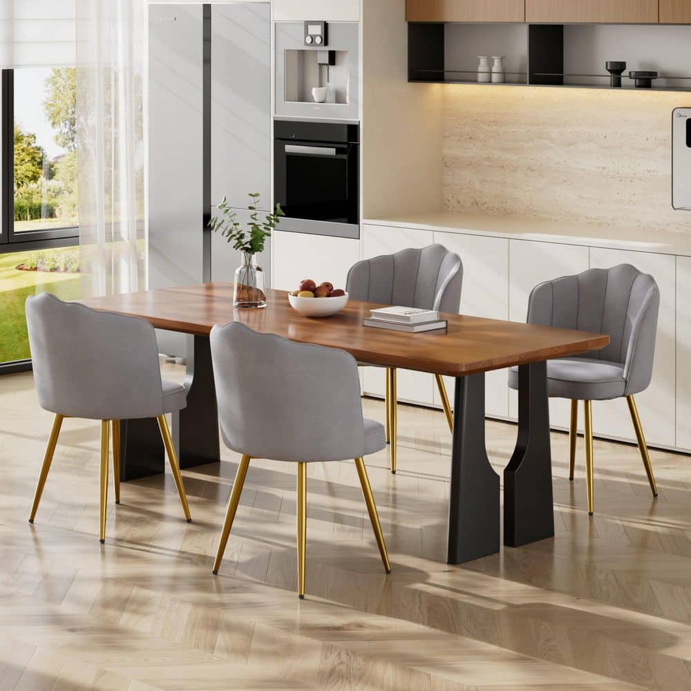 Gray Velvet Dining Chairs Set of 4, Shell Back Upholstered Chair with Gold Metal Legs for Kitchen price history on PriceWatchPro