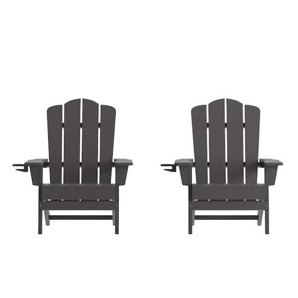 TAYLOR + LOGAN Gray Faux Wood Resin Outdoor Lounge Chair in Gray (Set of 2)