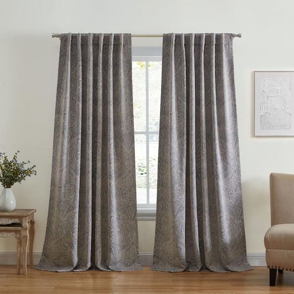 Elrene Vittoria Gray Polyester Paisley Printed 52 in. W x 84 in. L Rod Pocket/Back-Tab Indoor Blackout Curtain (Single Panel)