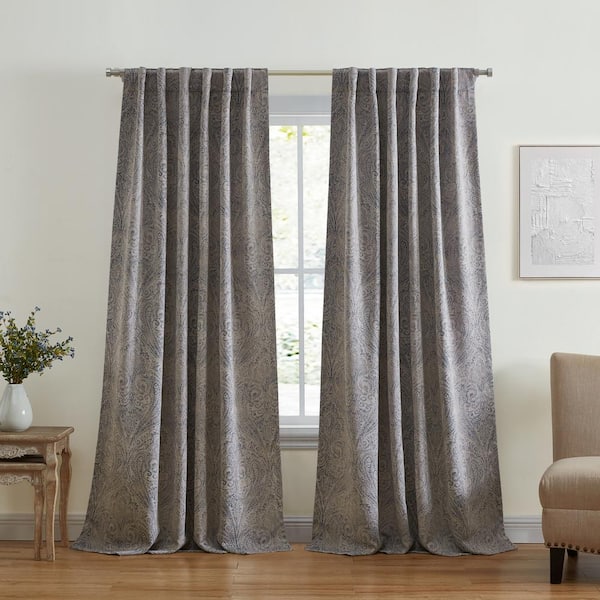Elrene Vittoria Gray Polyester Paisley Printed 52 in. W x 95 in. L Rod Pocket/Back-Tab Indoor Blackout Curtain (Single Panel)