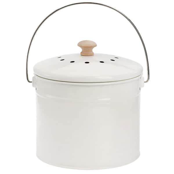Compost Bin Kitchen Countertop 1 Gal. Food Waste Composter Pail Odorless Container White with Charcoal Filter and Lid