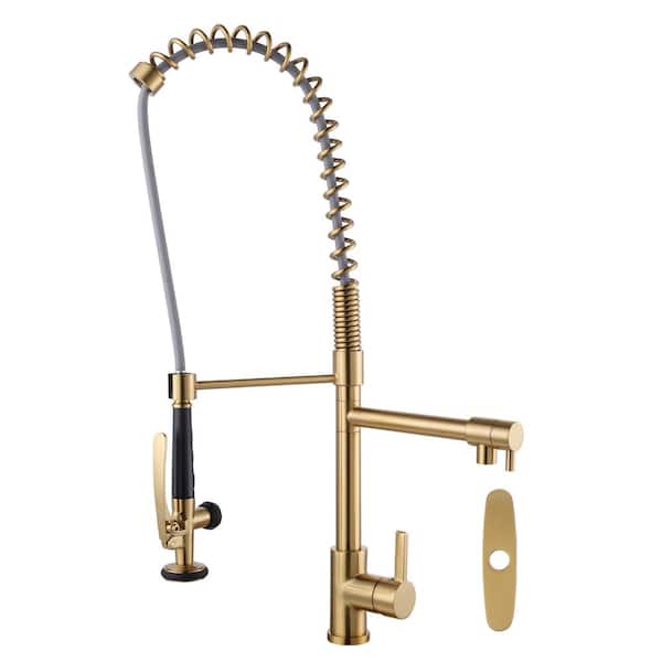 ARCORA Single Handle Pull Down Sprayer Kitchen Faucet Included Deckplate in Brushed Gold