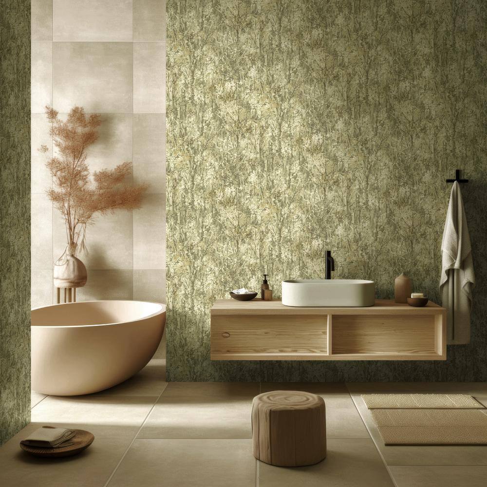 Green Textured Tropical Forest Non-Pasted Wallpaper Roll