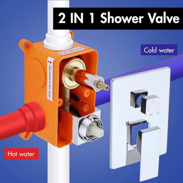 1-Spray Square 9.69 in. Wall Mount Dual Fixed and Handheld Shower Head and Tub Spout with 1.8 GPM in Chrome