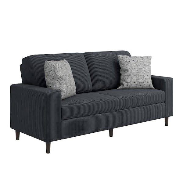 Handy Living Copeland 77.5 in. Square Arm Fabric Rectangle Modern Sofa in Soft and Comfy Charcoal Gray Corduroy with 2-Throw Pillows
