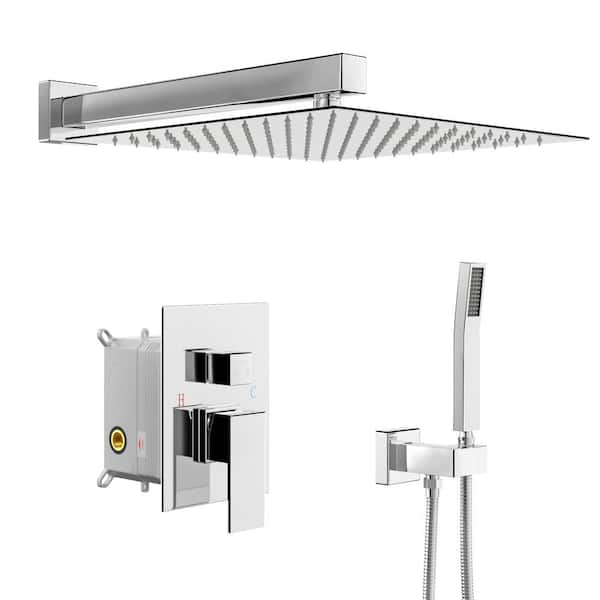 Dimakai 2-Spray Dual Wall Mount Fixed and Handheld Shower Head 1.8 GPM with 12 in. Adjustable Shower Head in Chrome