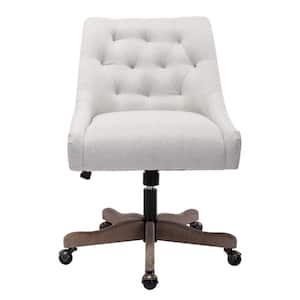 Modern Beige Linen Fabric Upholstered Adjustable Swivel Task Chair with Wooden Base