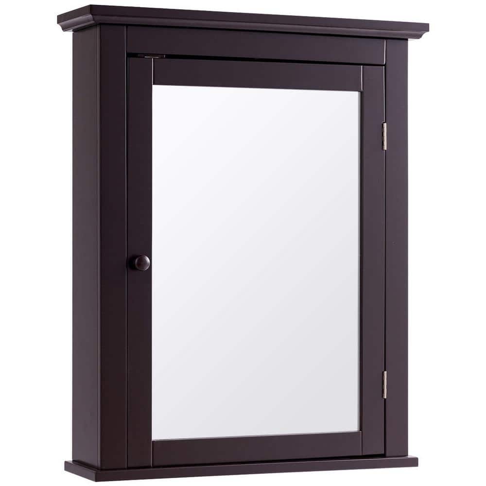 22 in. W x 27.5 in. H x 6 in. D Bathroom Storage Wall Cabinet with 1 Glass Doors and Adjustable Shelf in Brown price history on PriceWatchPro
