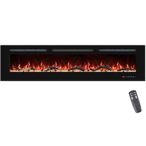 88 in. Electric Fireplace Inserts, Wall Mounted with 13 Flame Colors, Thermostat in Black