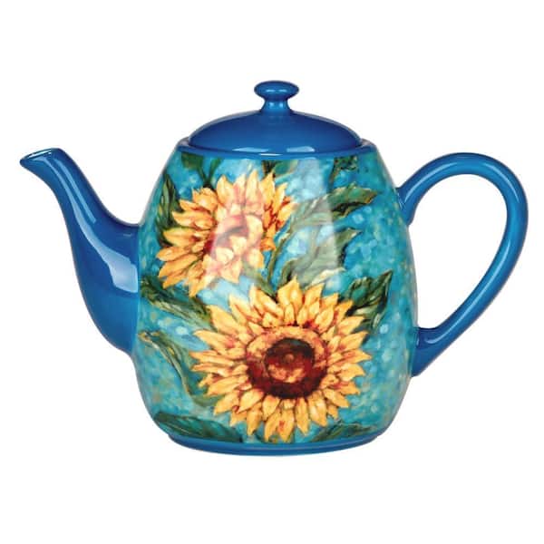 Golden Sunflowers 1-Cup Multicolor Earthenware Teapot