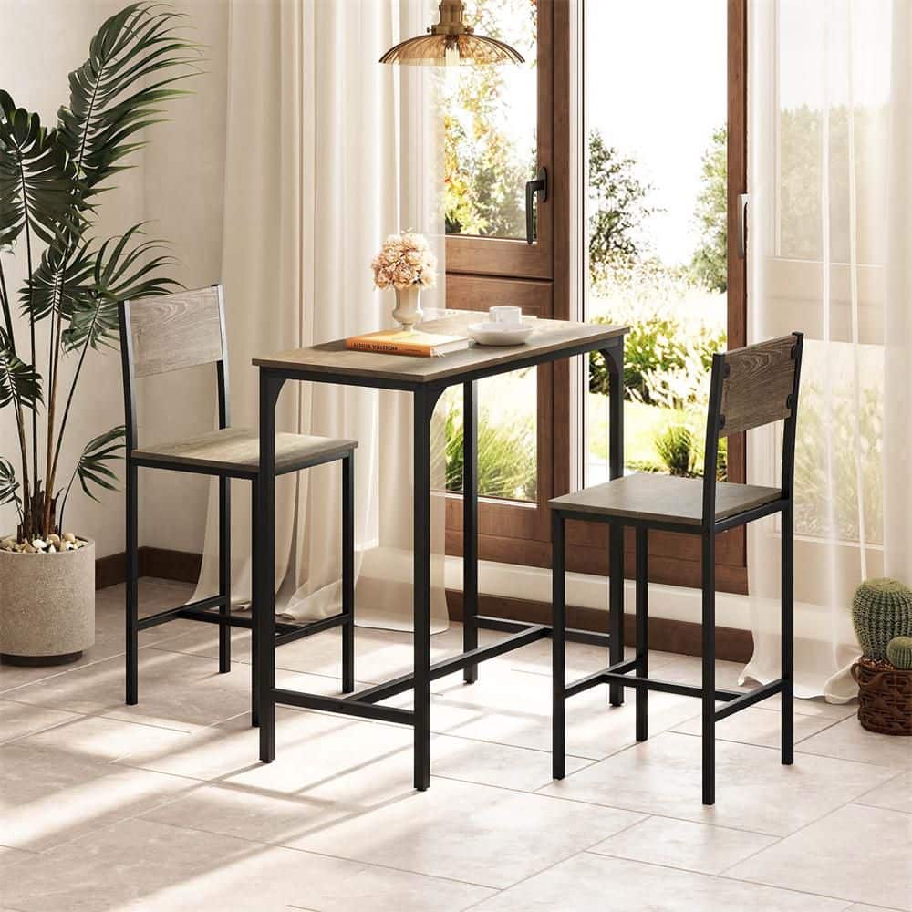 3 Pieces 35 in. H Bar Table and Chair Set Kitchen Table with 2 Bar Stools for Small Space