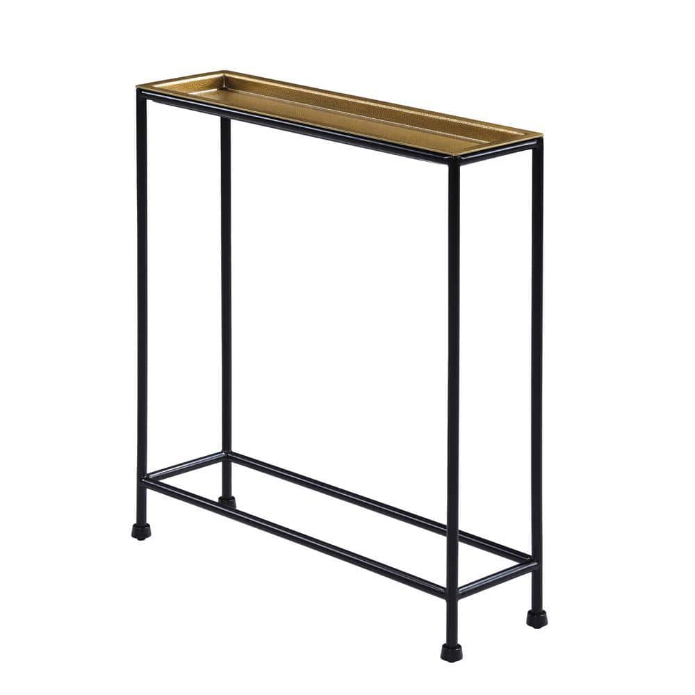 Tivoli 6 in. Width Antique Bronze Rectangle Iron End Table with Antique Brass Tray Top