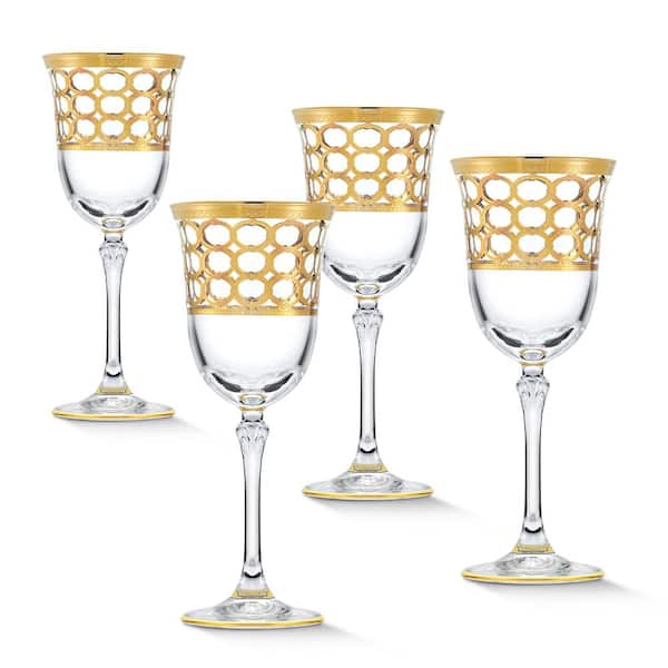 Lorren Home Trends Deep Red Colored Champagne Flutes with Gold Rings, Set of 4
