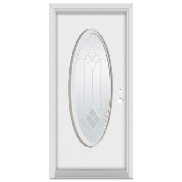 Stanley Doors 32 in. x 80 in. Geometric Left-Hand Brass Finished Fiberglass Mahogany Woodgrain Prehung Front Door