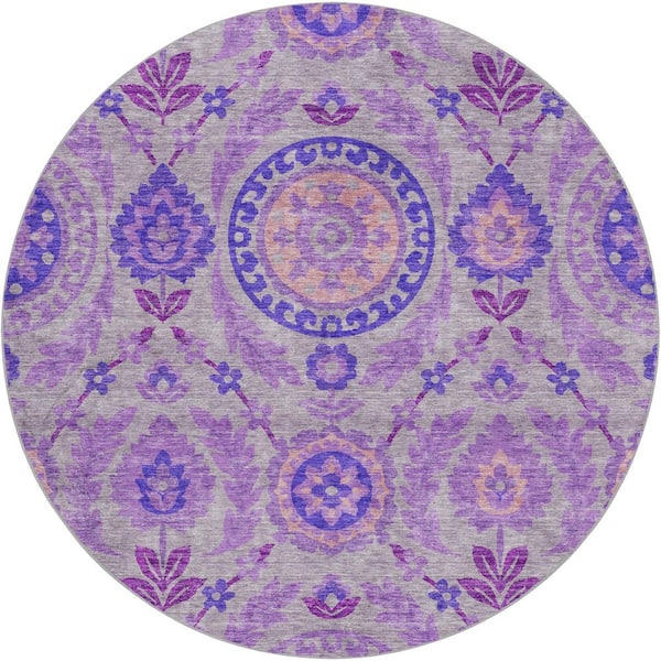 Dream Shag Premium Machine Washable Abstract ADS751 Lavender 8 ft. x 8 ft. Round Rug