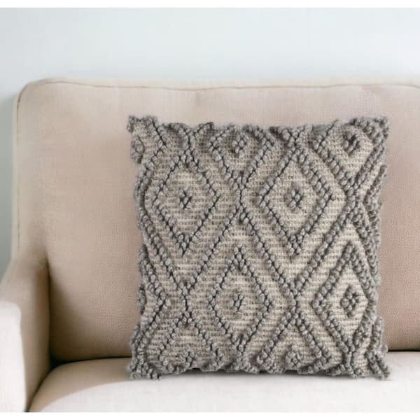 HomeRoots Light Gray, Gray Solid Polyester 20 in. x 20 in. Throw Pillow