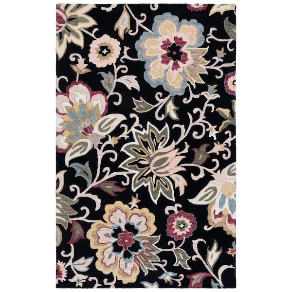 Blossom 6 ft. x 9 ft. Black/Sage Traditional Floral Vine Area Rug