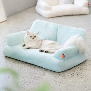 26 in. W Blue Pet Couch Bed Washable Cat Beds for Medium Small Dogs and Cats with Non-Slip Bottom