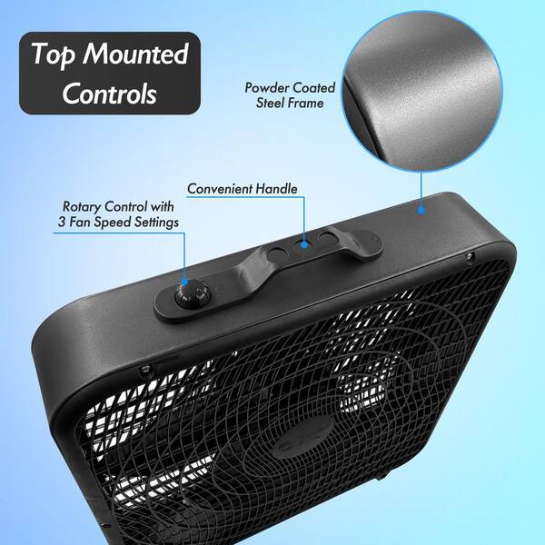 Comfort Zone 20 in. High Performance Box Fan with Carry Handle in Black  CZ200ABK - The Home Depot