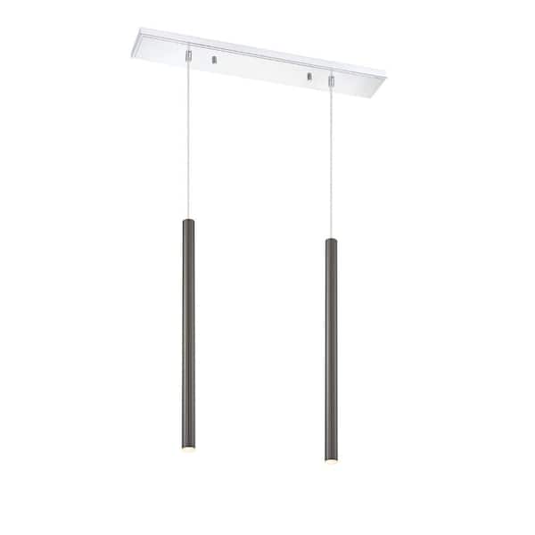 Unbranded Forest 5-Watt 2-Light Integrated LED Chrome Shaded Chandelier with Pearl Black Steel Shade