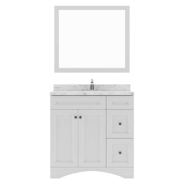 Virtu USA Elise 36 in. W x 22 in. D x 37 in. H Single Sink Bath Vanity in White with Quartz Top and Mirror