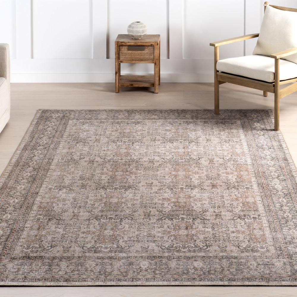 Hillstone Dark Beige Rectangular Synthetic Medallion Area Rug