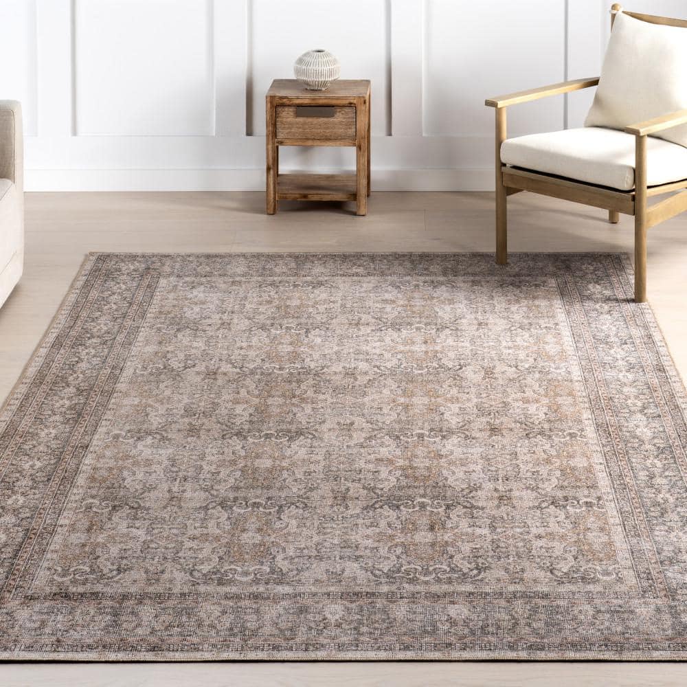 Hillstone Dark Beige Rectangular Synthetic Medallion Area Rug