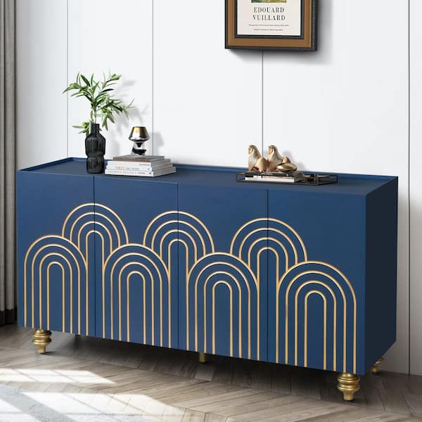 Navy Blue MDF Buffet Sideboard with Storage and Adjustable Shelves