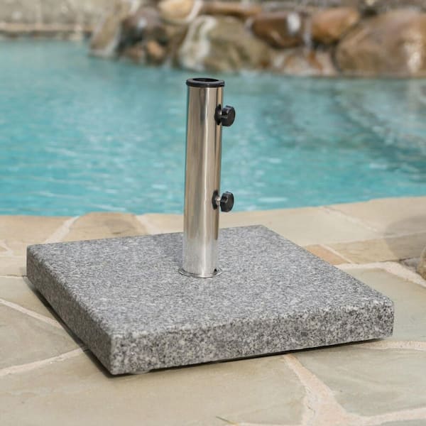 Emanuel 62.5 lbs. Granite and Stainless Steel Outdoor Patio Umbrella Base in Natural Grey