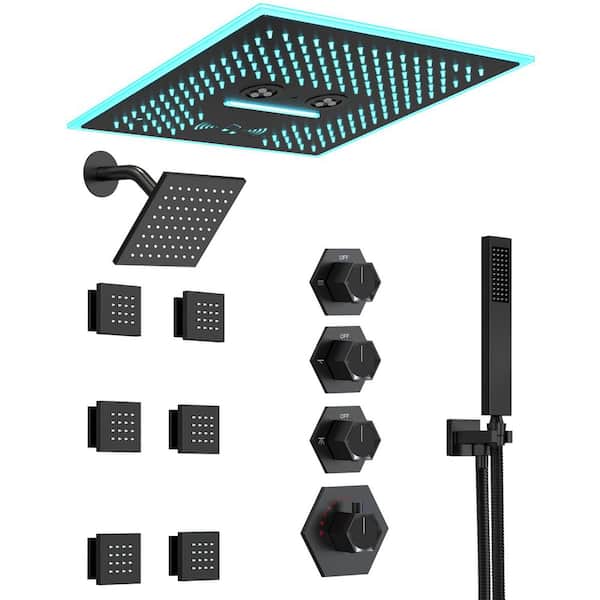 16 in. AuroraMist LED Shower 6-Spray Dual Ceiling Mount Fixed and Handheld Shower Head 2.5 GPM in Matte Black